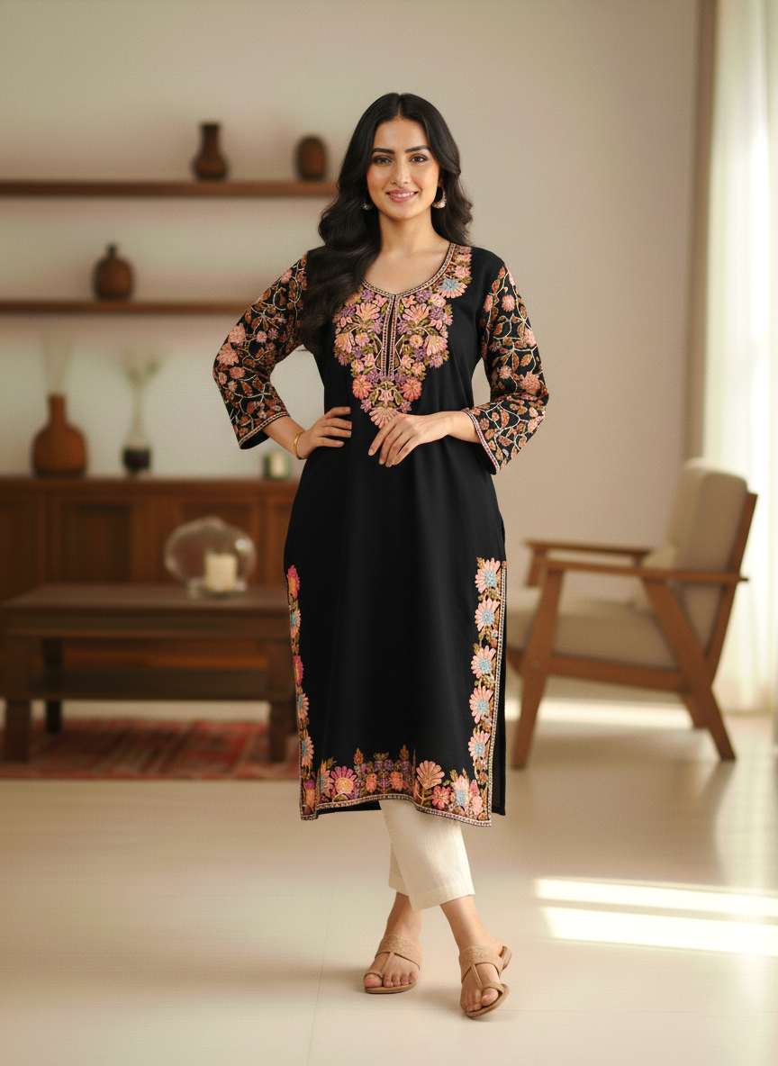 Black Kashmiri Embroidered Pheran