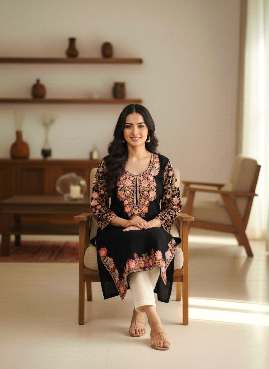 Black Kashmiri Embroidered Pheran