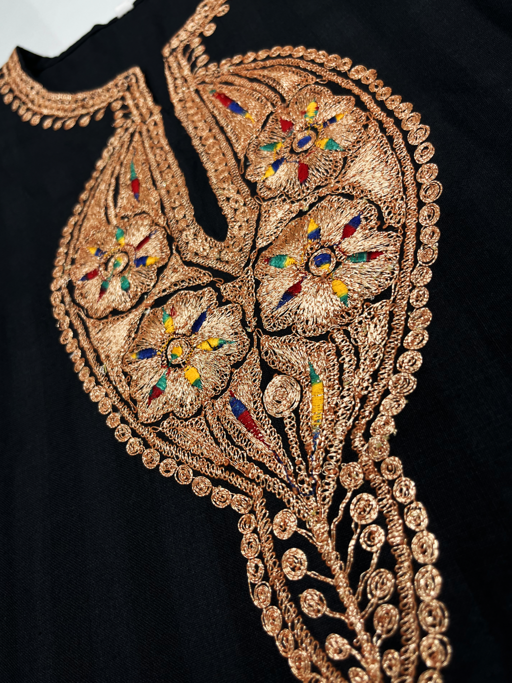 Black tilla Embroidered Short Cotton Kurti