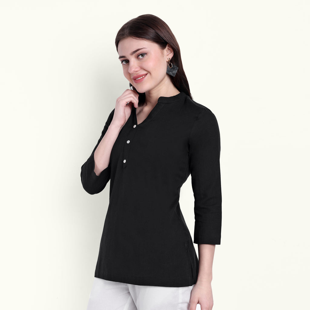 Black Airy Linen Short Kurti 