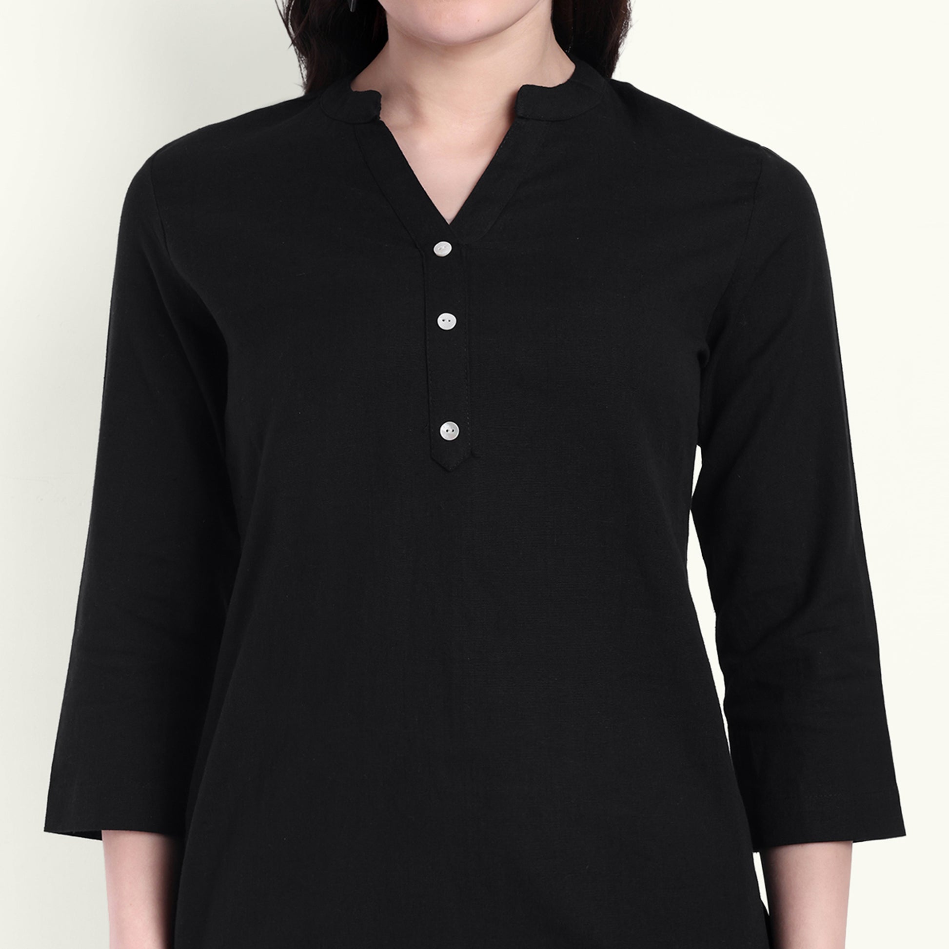  Black Airy Linen Short Kurti For Women 