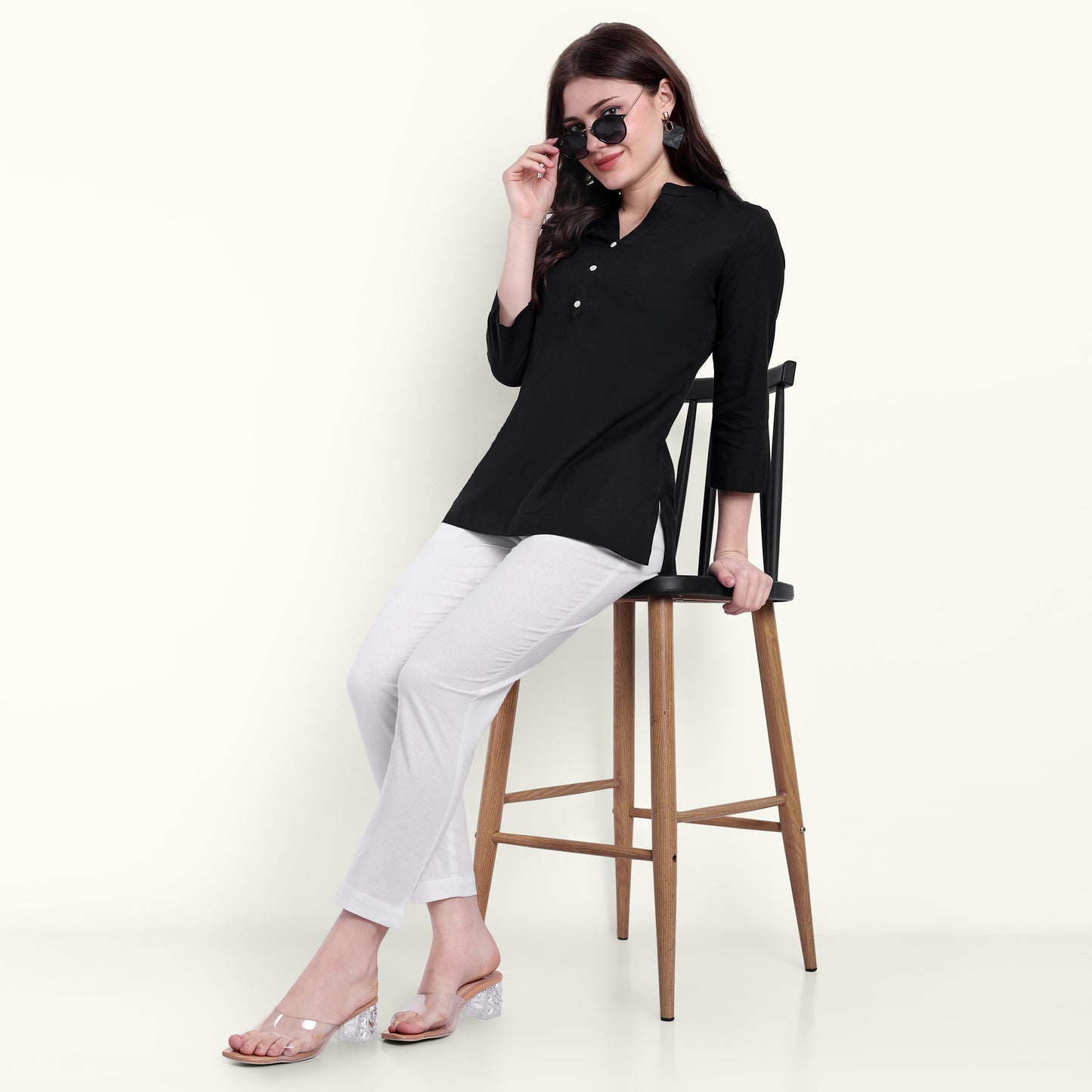 Black Airy Linen Short Kurti Stylish Kurti For Women