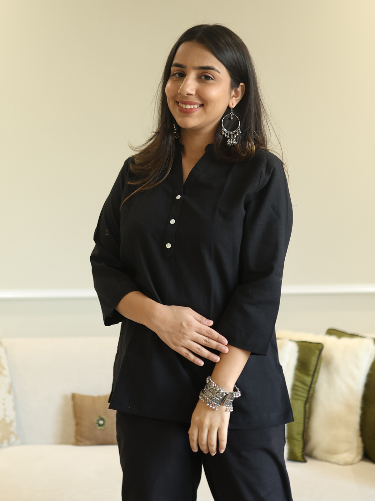 Black Kurti and Black Pant Set For Women