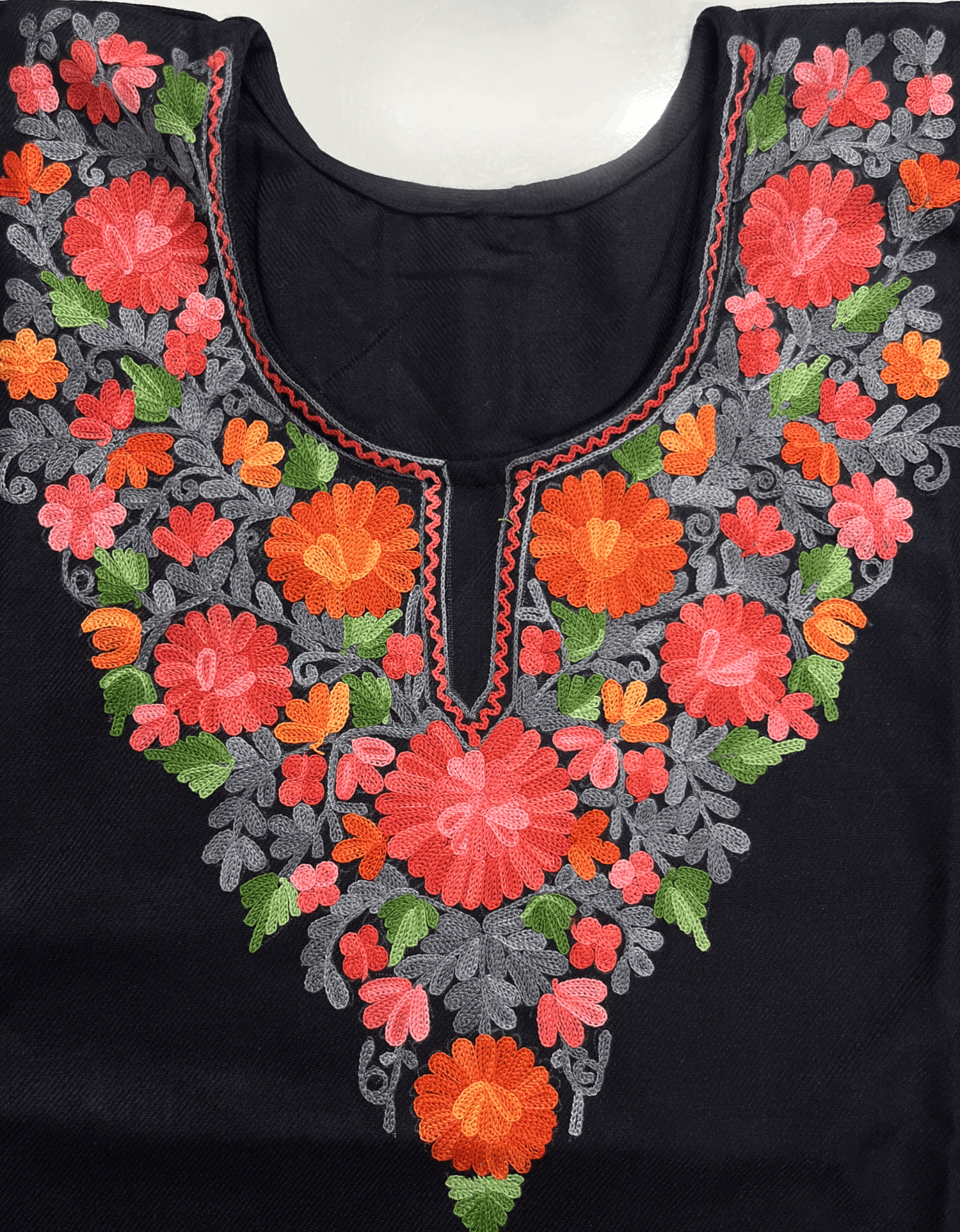 Black & Orange Floral Aari Embroidered Kashmiri Co-ord set