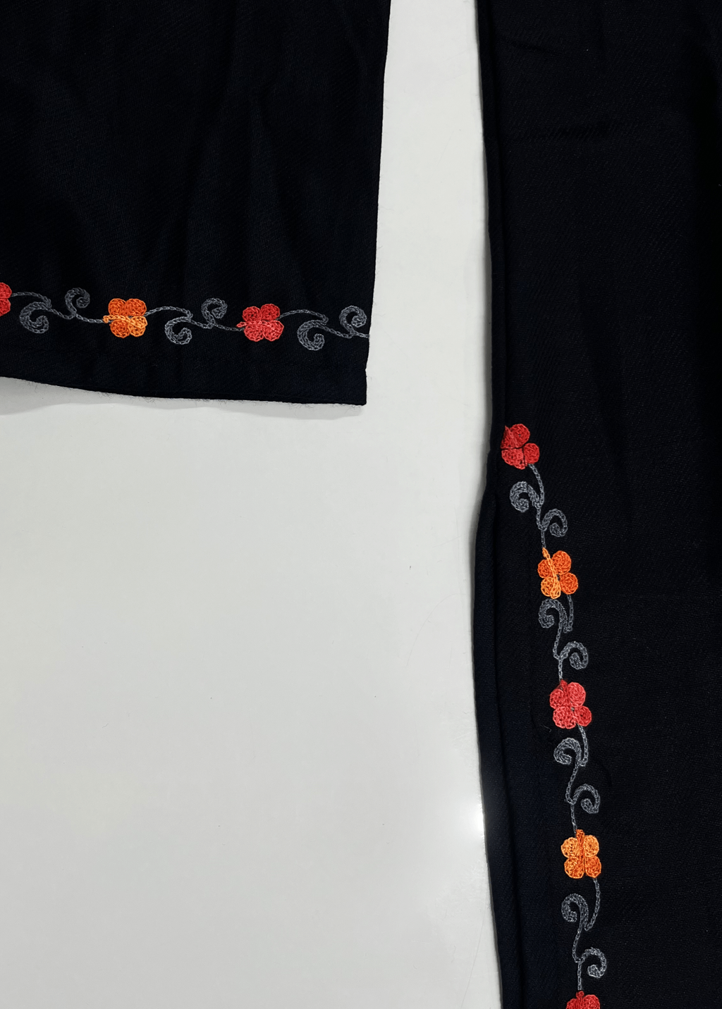 Black & Orange Floral Aari Embroidered Kashmiri Co-ord set