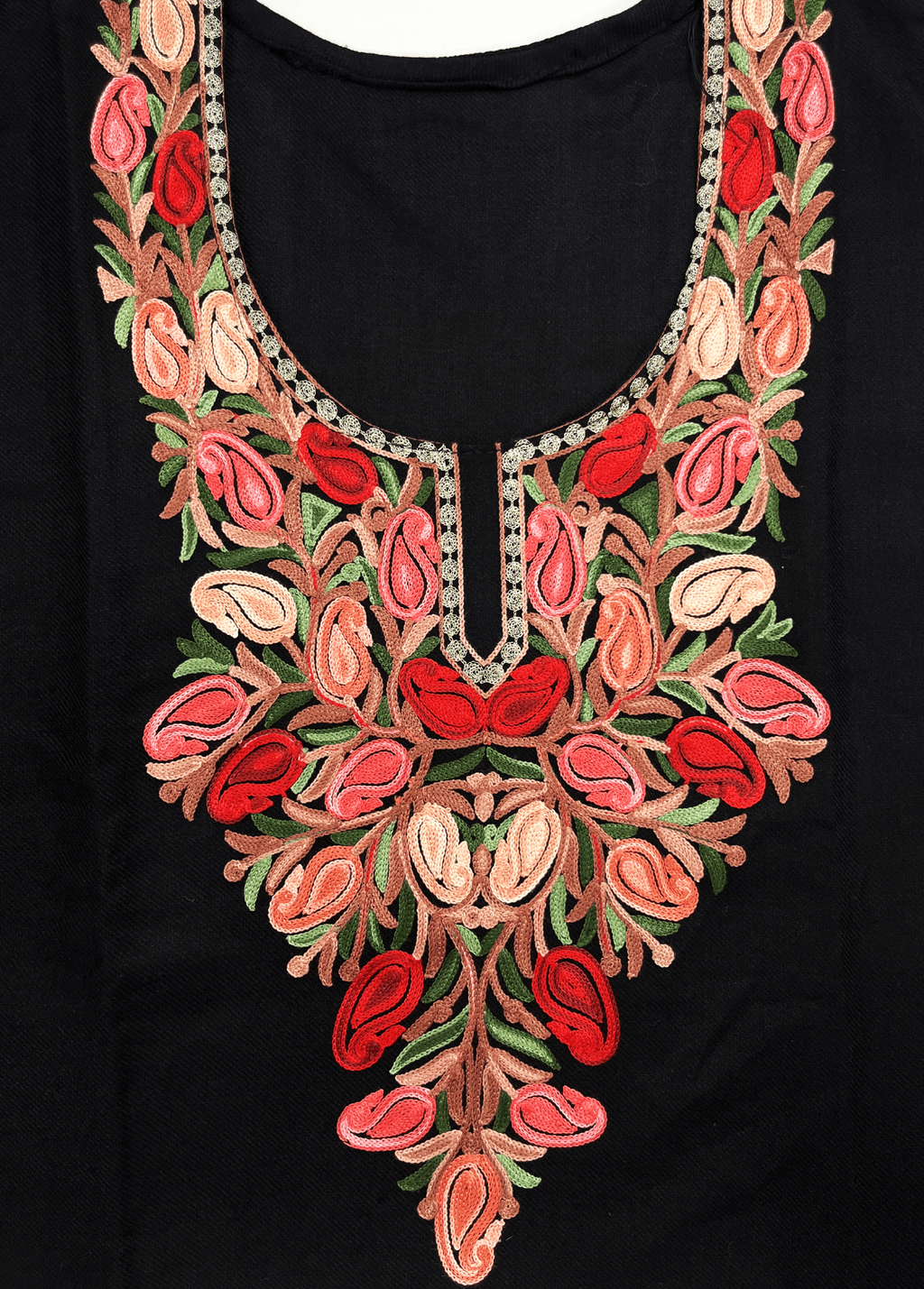 Black & Red Floral Aari-Tilla Embroidered Kashmiri Co-ord set
