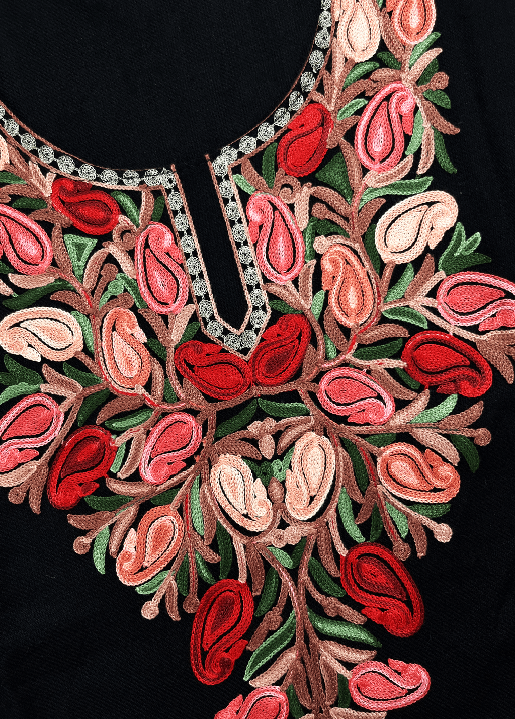 Black & Red Floral Aari-Tilla Embroidered Kashmiri Co-ord set