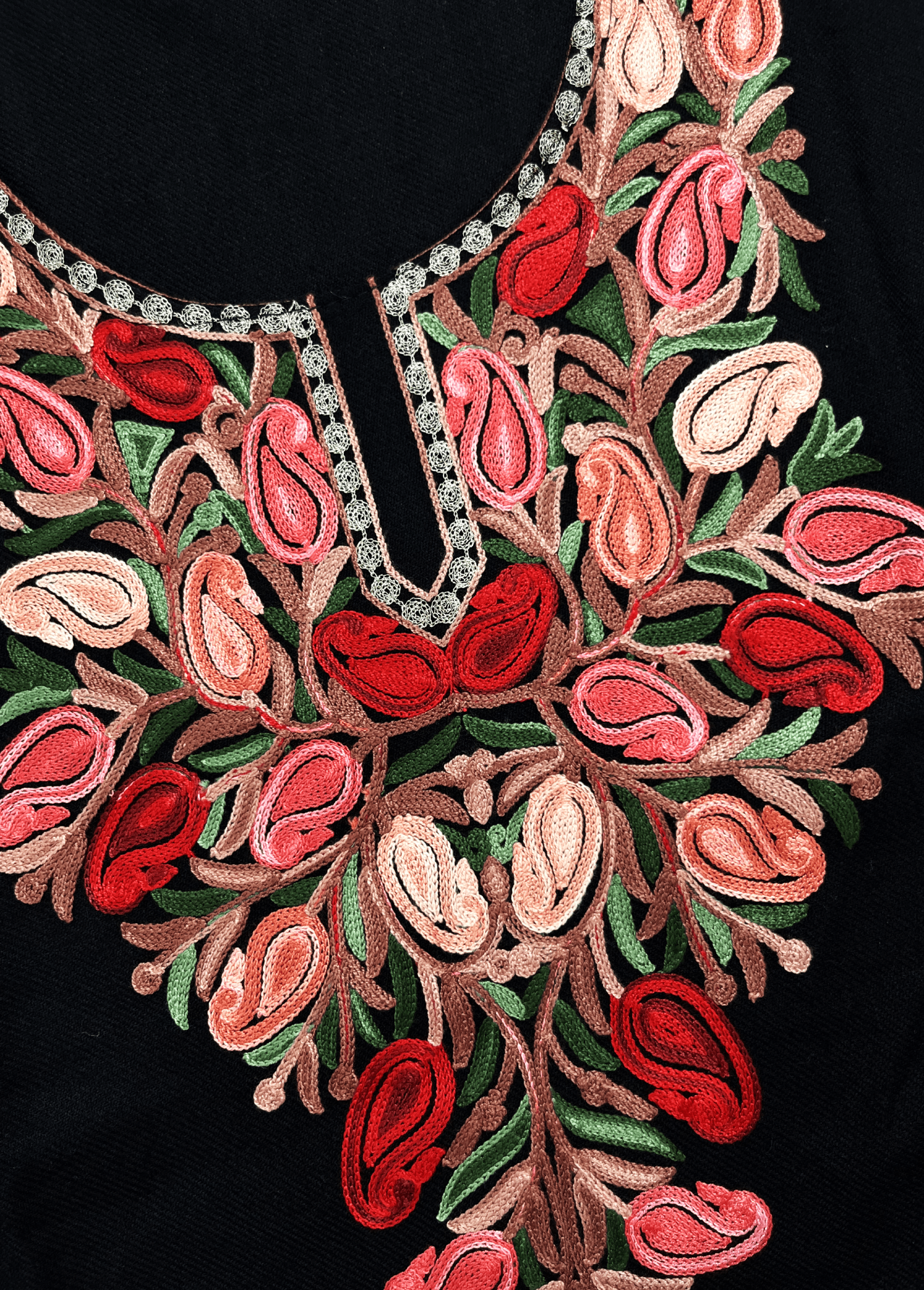 Black & Red Floral Aari-Tilla Embroidered Kashmiri Co-ord set