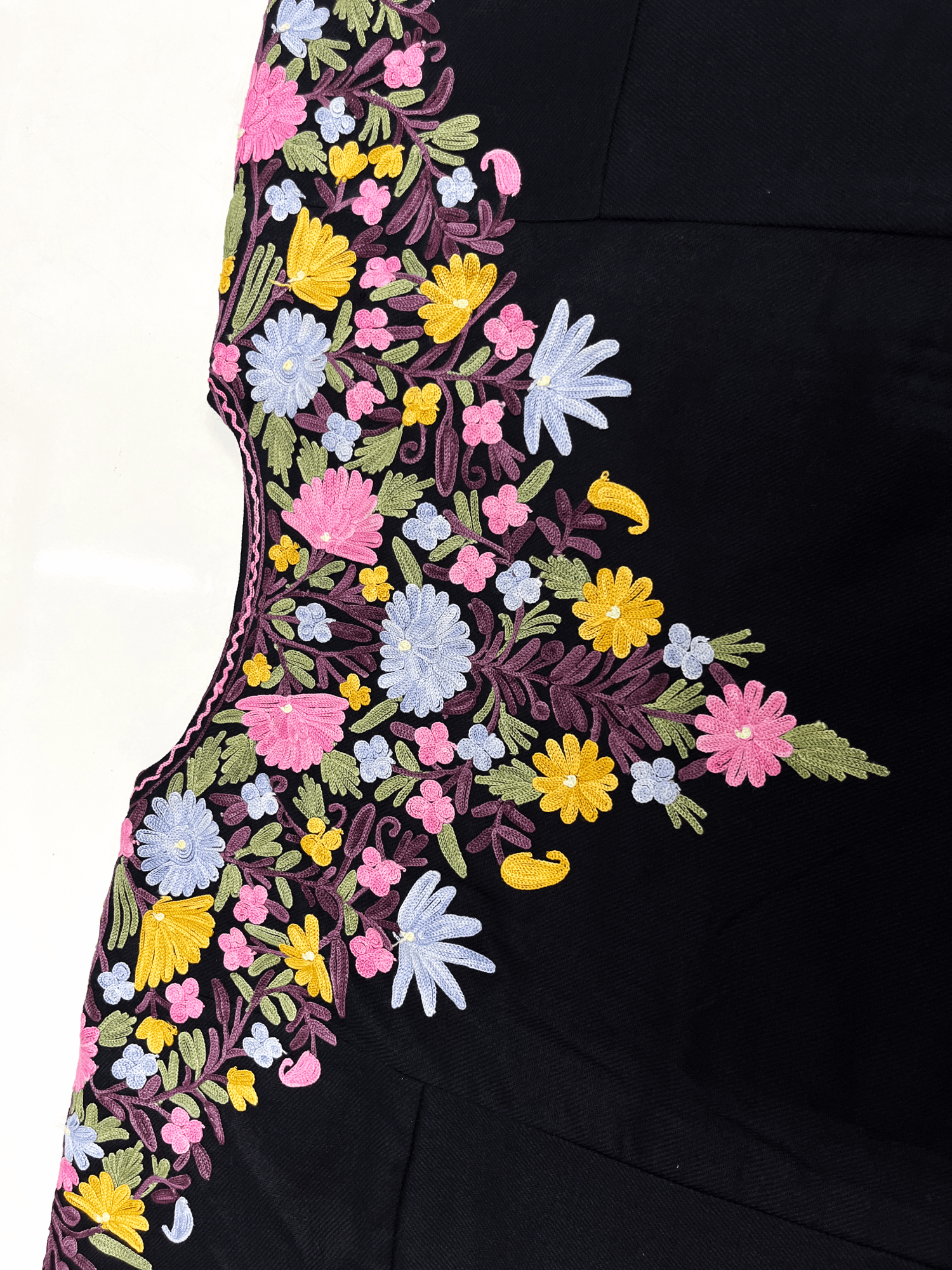 Black and Multicolor Floral Aari Embroidered Kashmiri Pheran