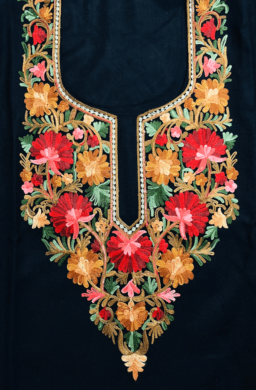 Black and Red Floral Aari–Tilla Embroidered Kashmiri Pheran