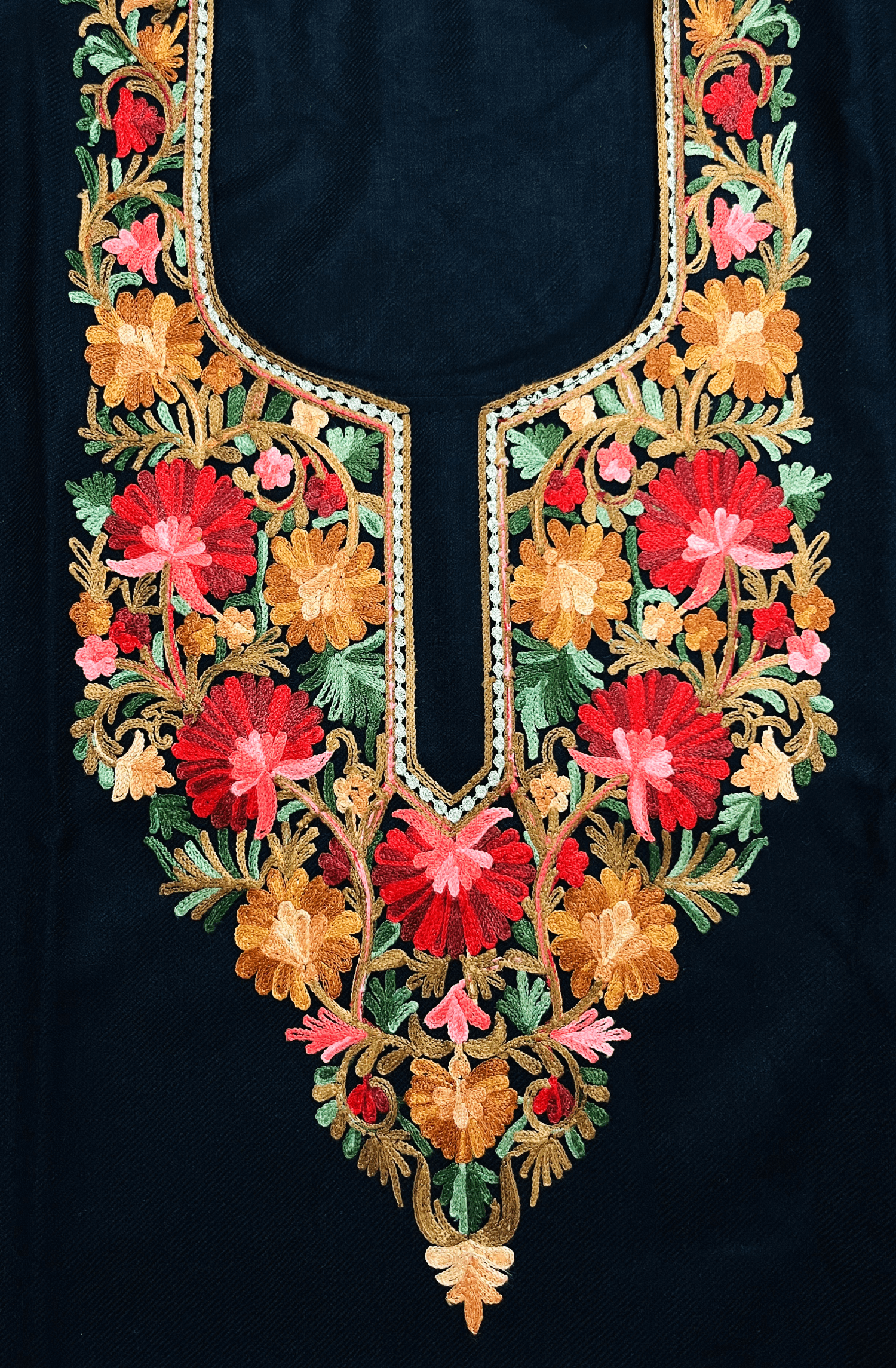 Black and Red Floral Aari–Tilla Embroidered Kashmiri Pheran