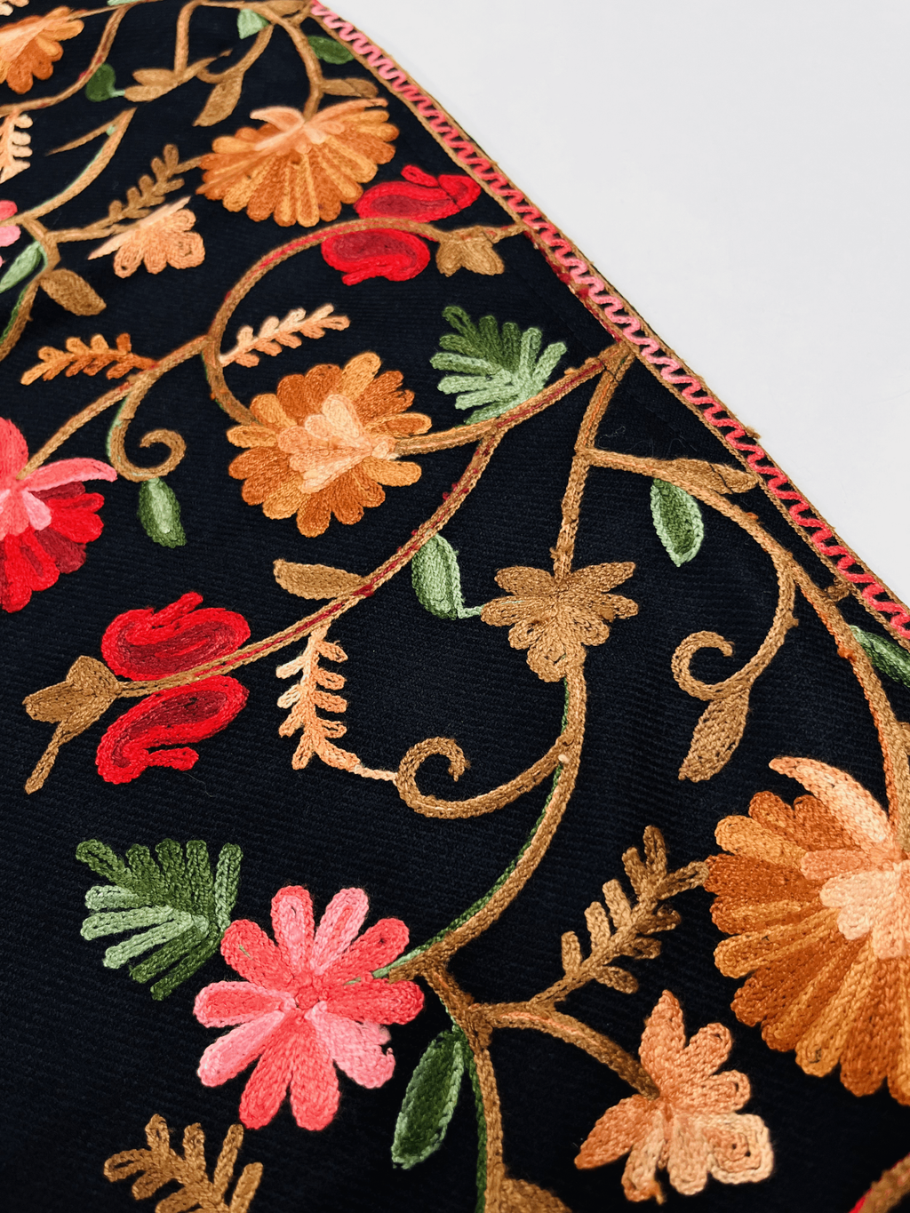 Black and Red Floral Aari–Tilla Embroidered Kashmiri Pheran
