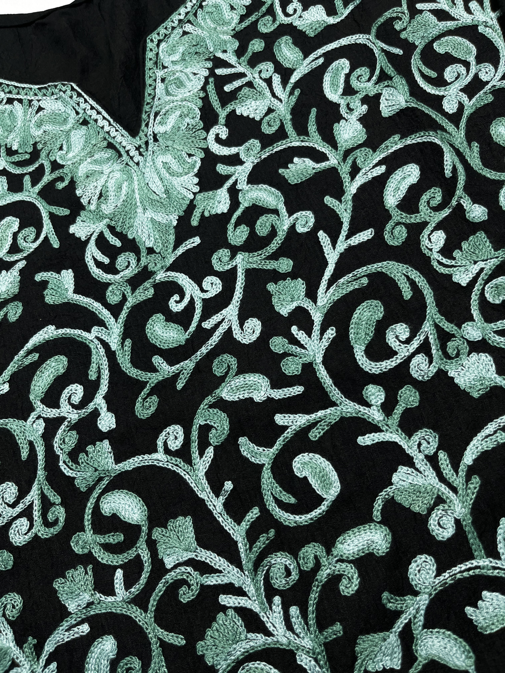 Black and Sky Blue Aari Embroidered Cotton Coord Set