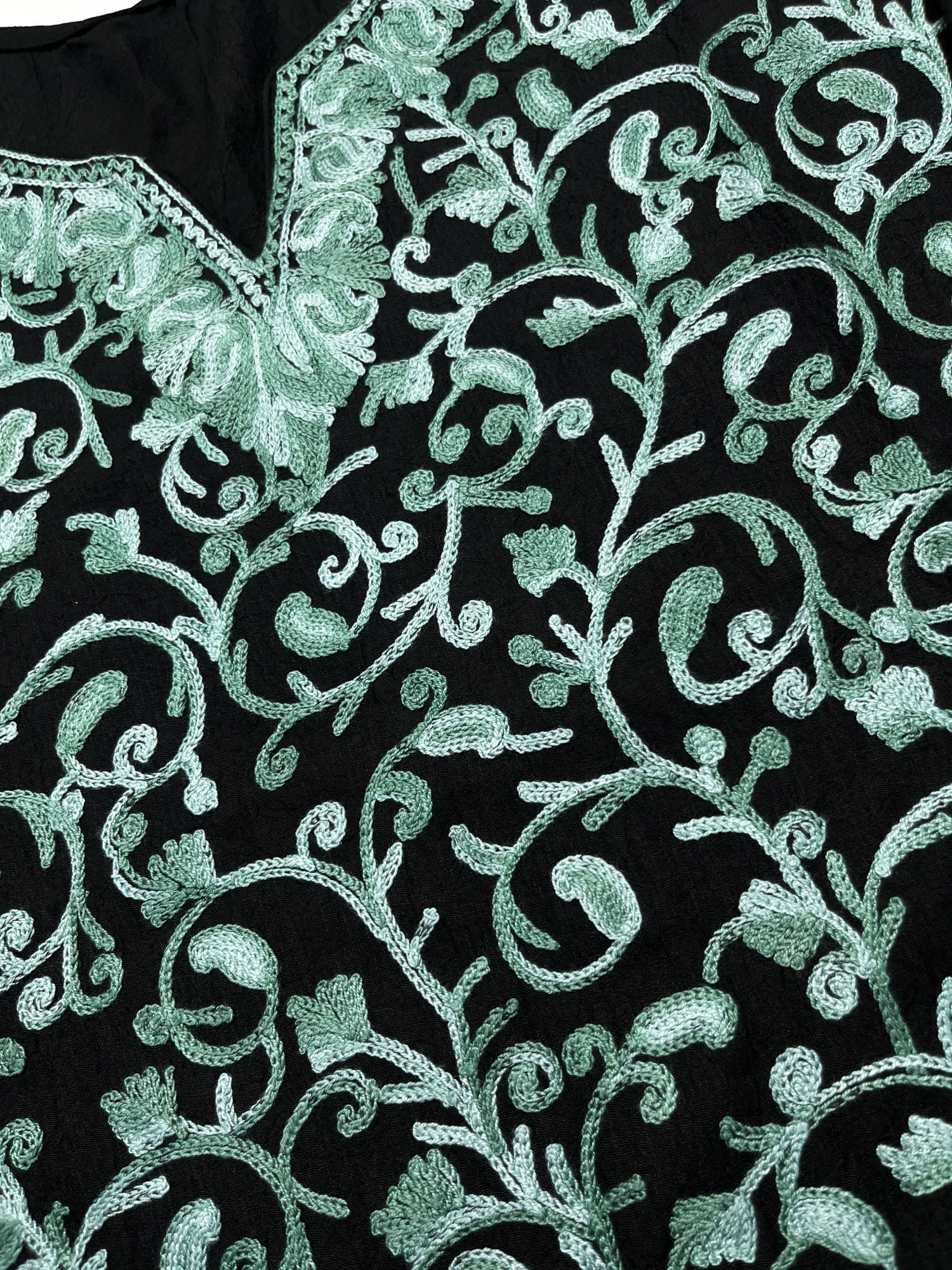 Black and Sky Blue Aari Embroidered Cotton Coord Set