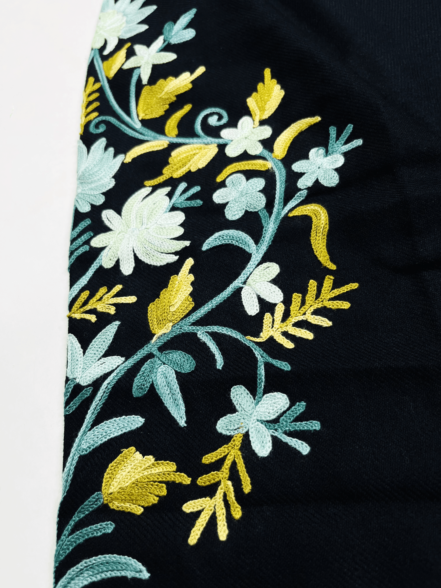 Black and Sky Blue Floral Aari Embroidered Kashmiri Coord Set