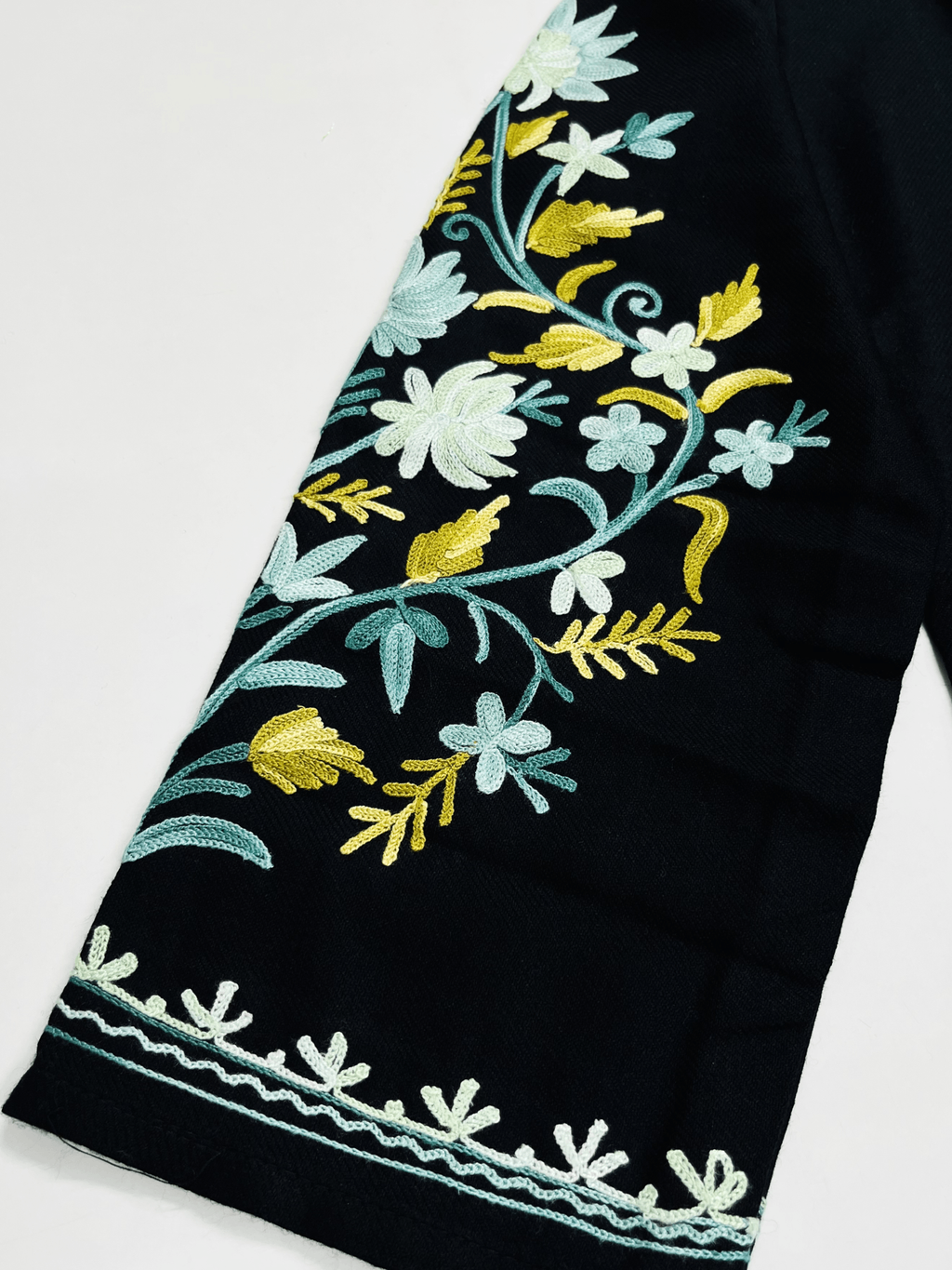 Black and Sky Blue Floral Aari Embroidered Kashmiri Coord Set