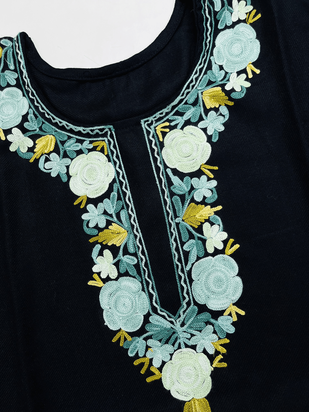 Black and Sky Blue Floral Aari Embroidered Kashmiri Coord Set