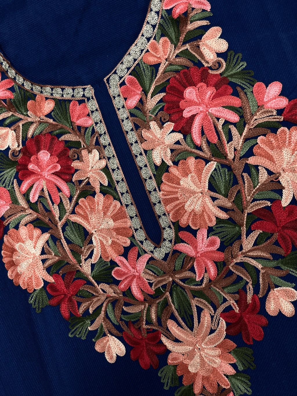 Blue Floral Aari–Tilla Embroidered Kashmiri Pheran