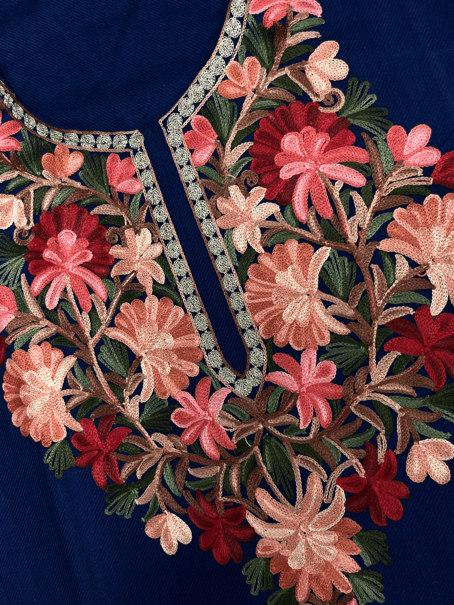 Blue Floral Aari–Tilla Embroidered Kashmiri Pheran