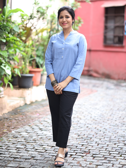 English Blue Kurti and Black Pant Set