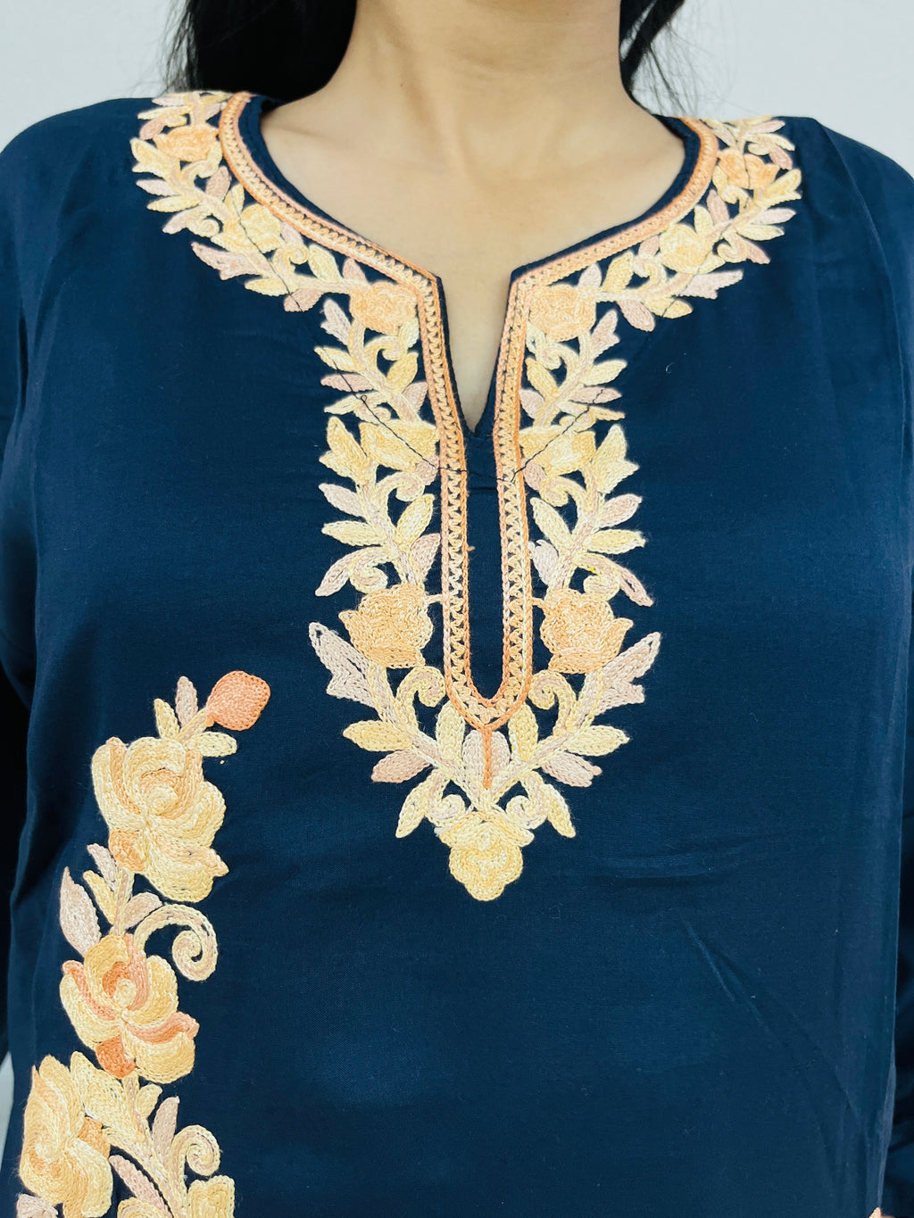 Blue With Golden Cotton Straight Kurti