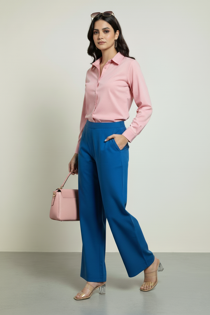Royal Blue Women Wide Leg Cotton Pant