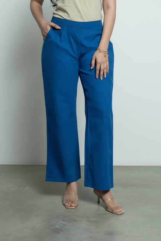Royal Blue Women Wide Leg Cotton Pant