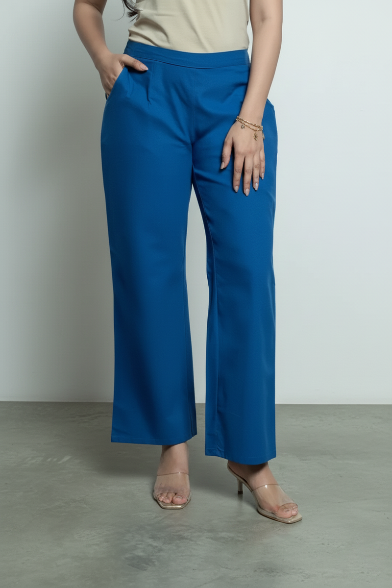 Royal Blue Women Wide Leg Cotton Pant