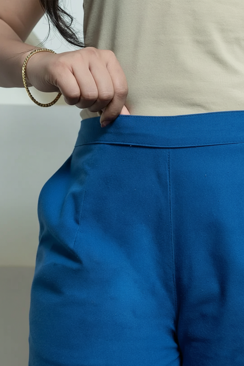 Royal Blue Women Wide Leg Cotton Pant