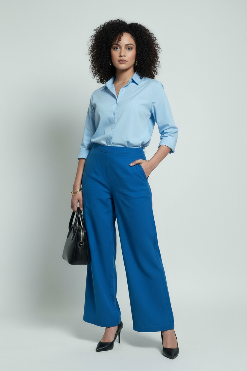 Royal Blue Women Wide Leg Cotton Pant
