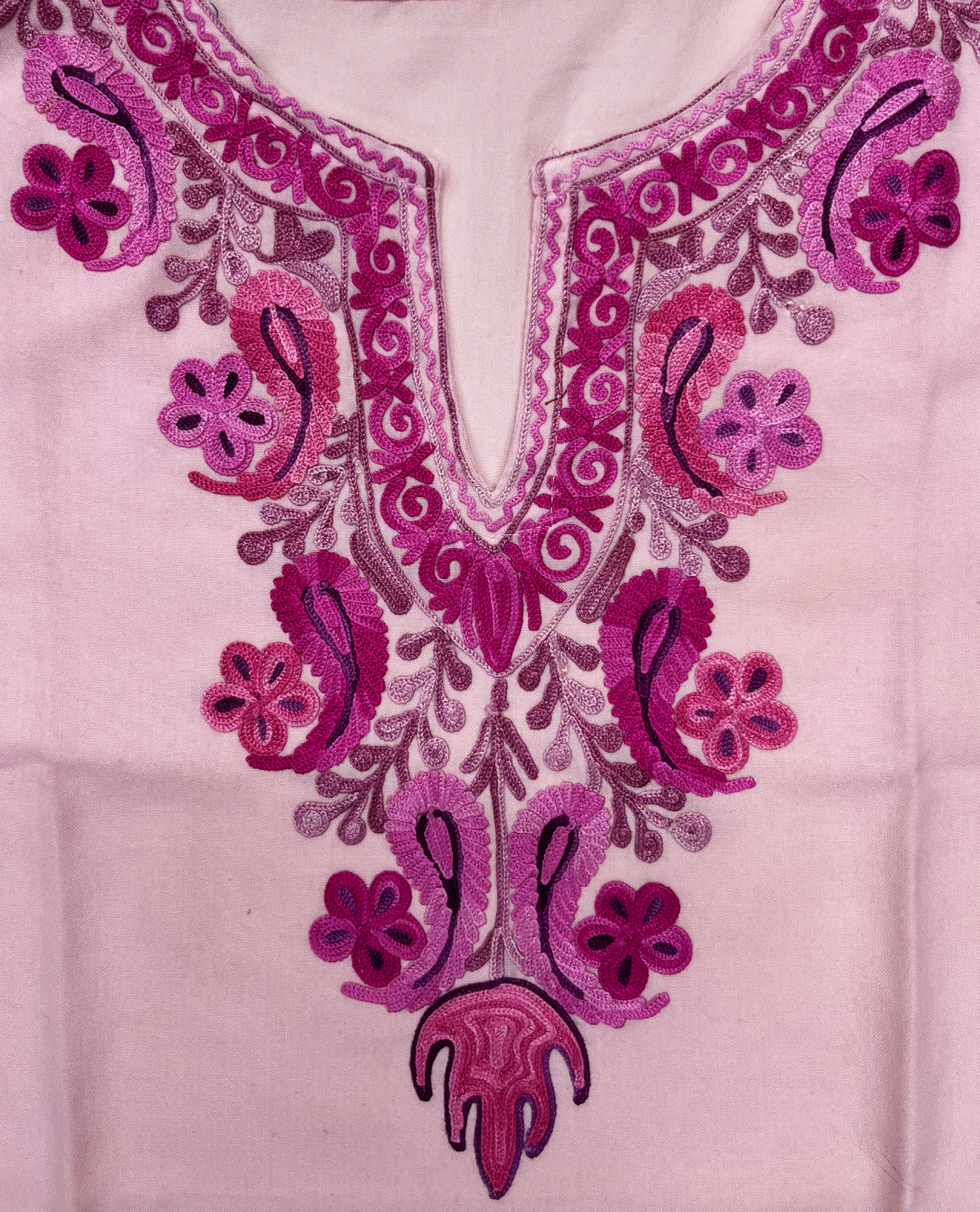 Blush Pink and Deep Pink Aari Embroidered Cotton Short Kurti