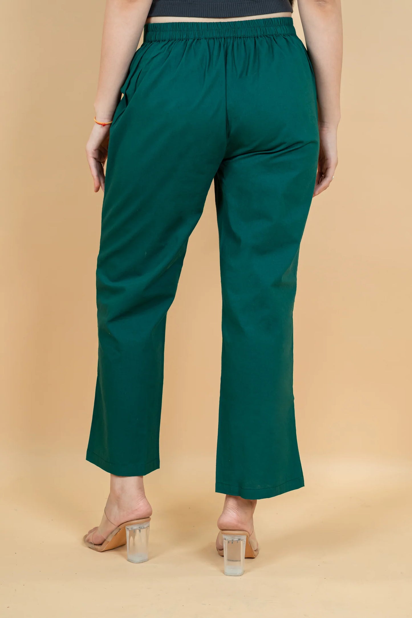 Bottle Green Women Wide Leg Cotton Pant