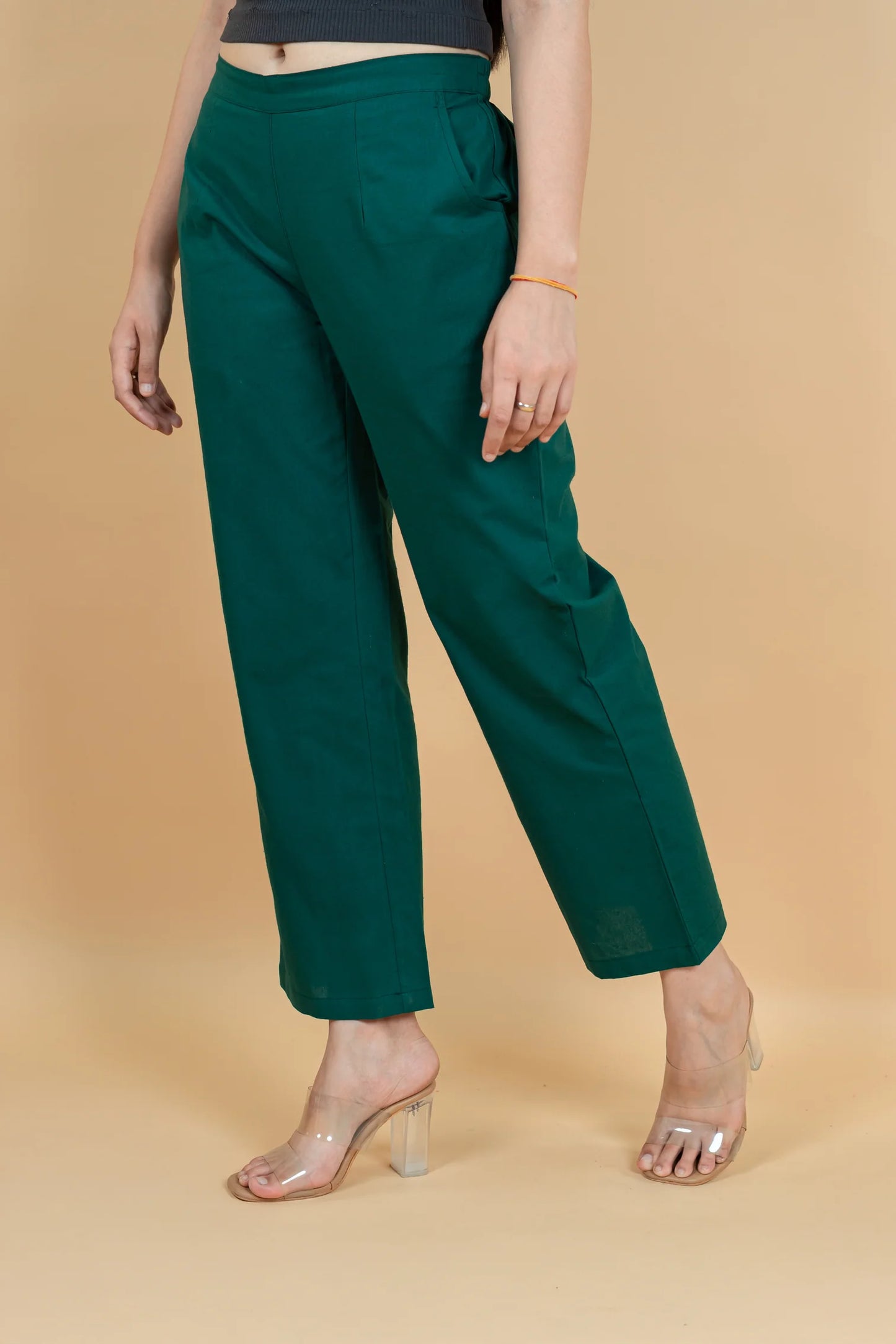 Bottle Green Women Wide Leg Cotton Pant