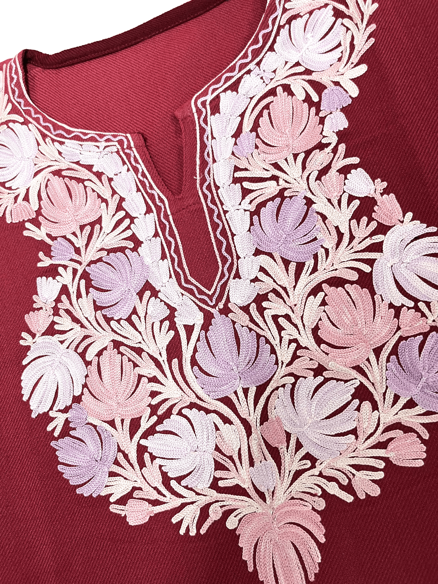 Burnt Red Floral Aari Neck Embroidered Kashmiri Pheran