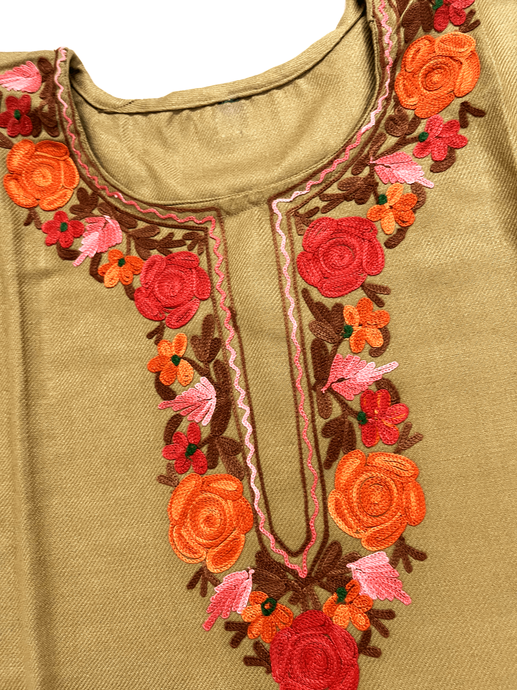Camel Brown Floral Aari Embroidered Kashmiri Coord Set