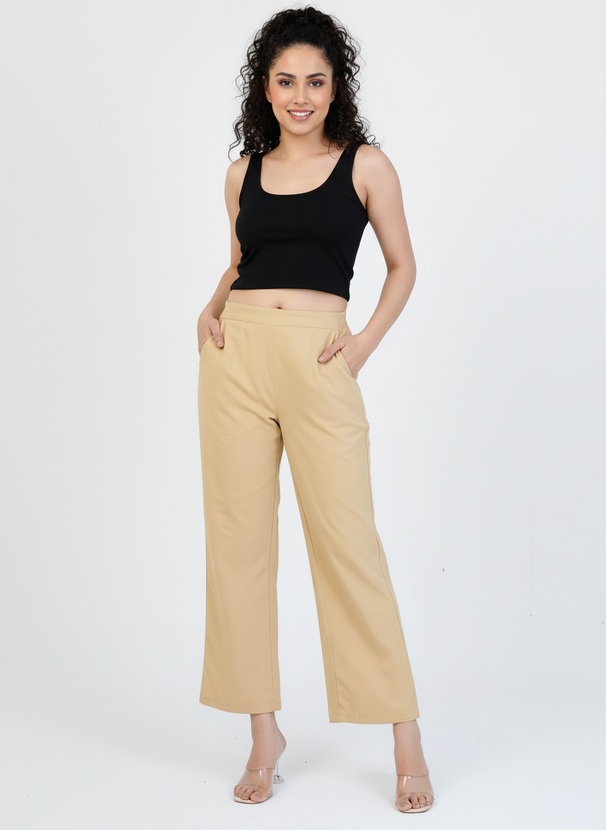 Camel brown Women Wide Leg Cotton Pant