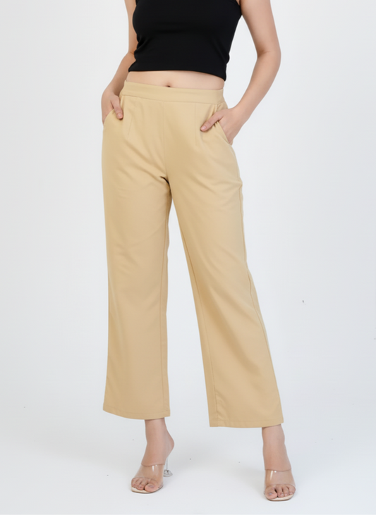 Camel brown Women Wide Leg Cotton Pant