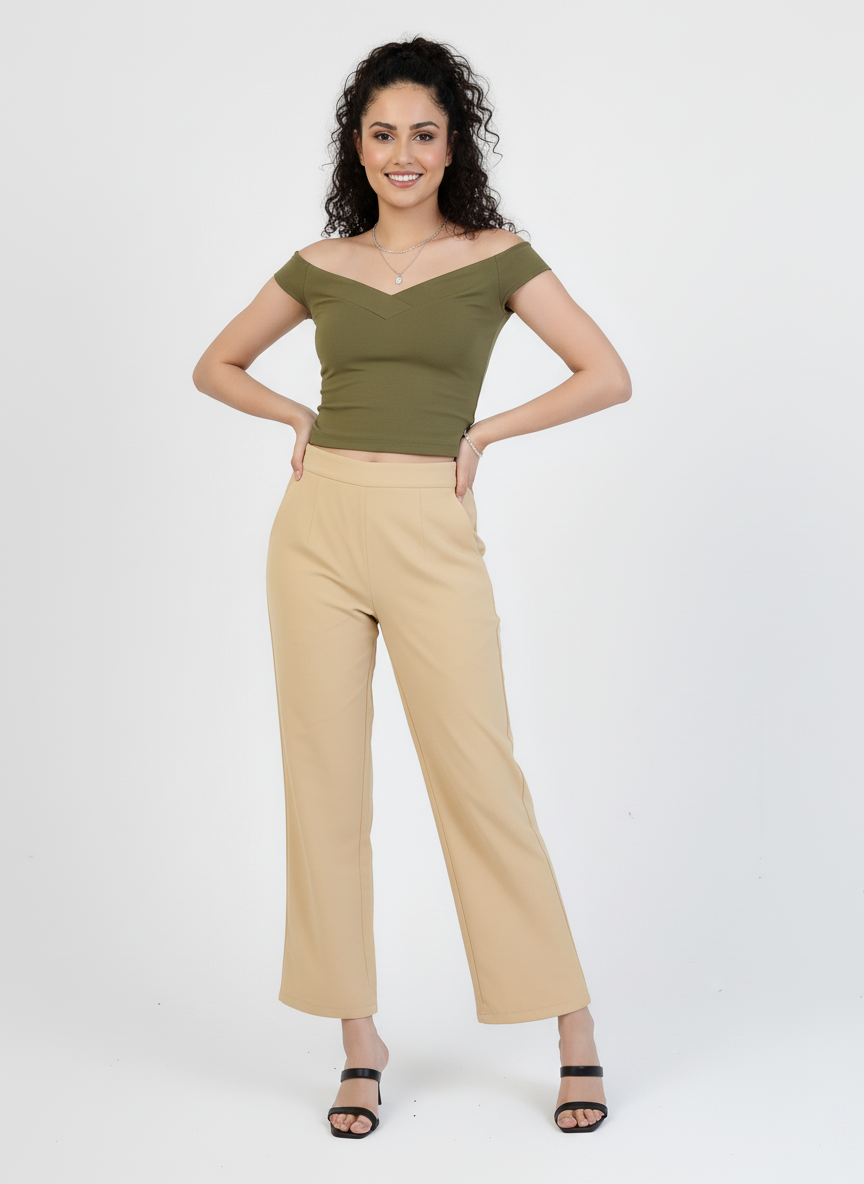 Camel brown Women Wide Leg Cotton Pant