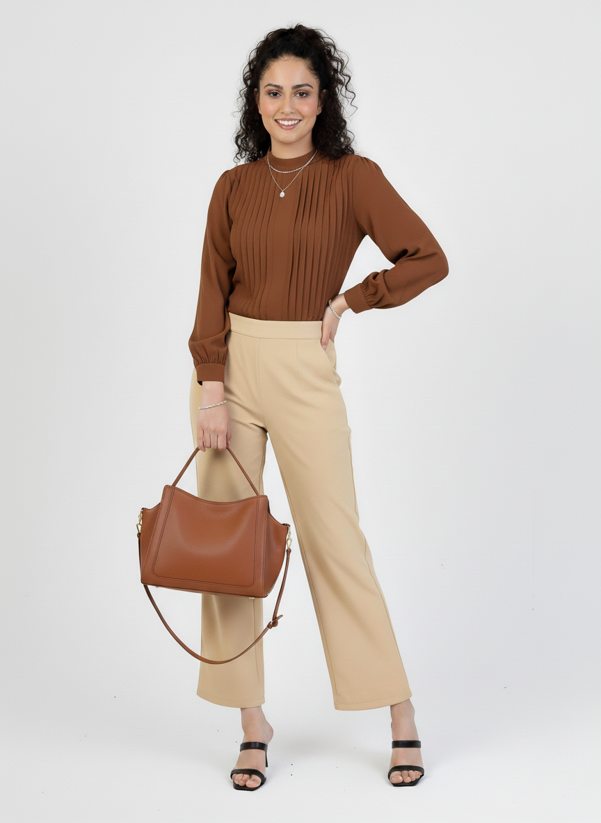 Camel brown Women Wide Leg Cotton Pant
