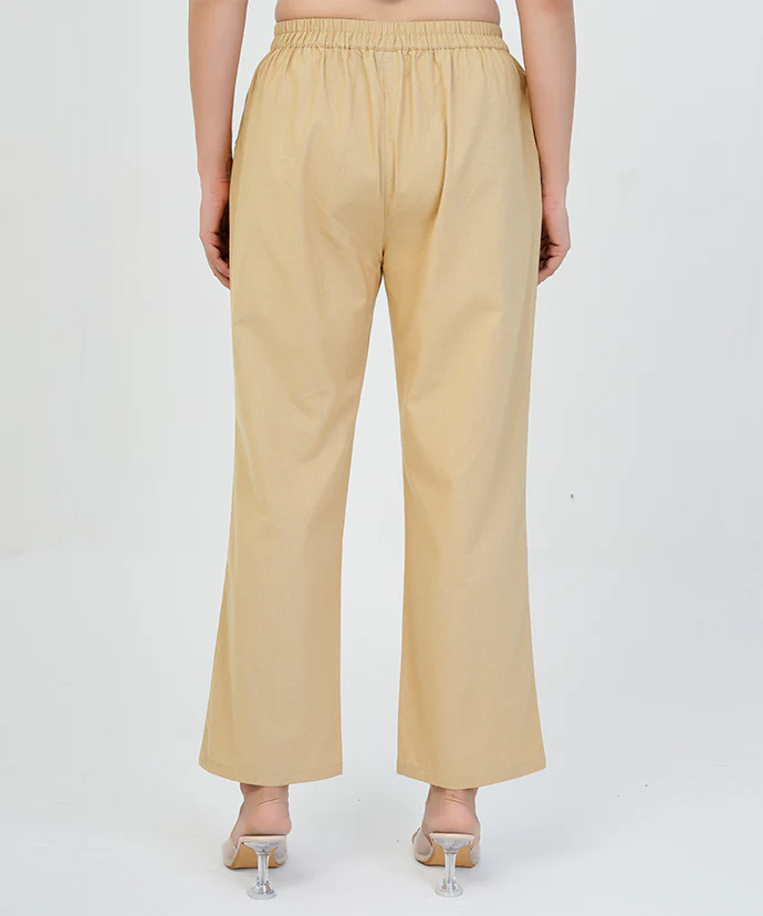Camel brown Women Wide Leg Cotton Pant