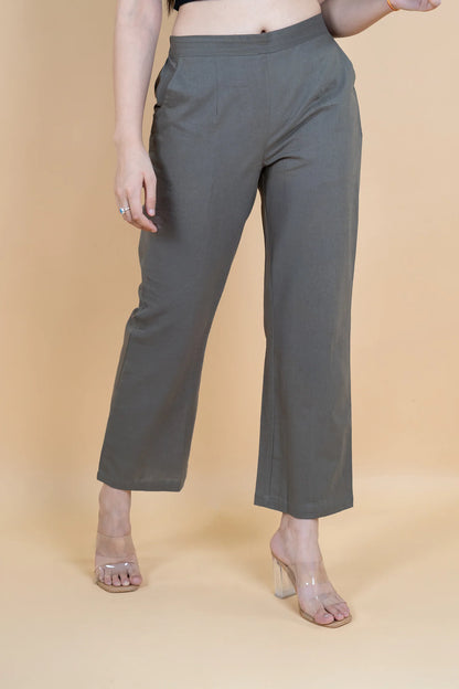 Cement Grey Women Wide Leg Cotton Pant