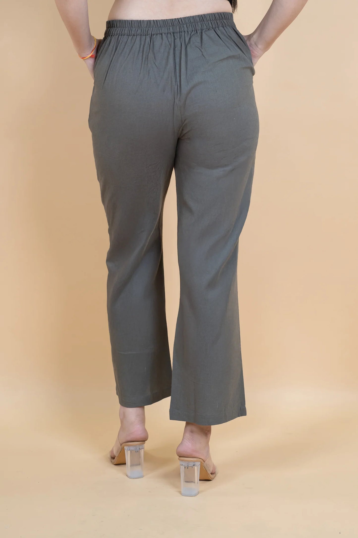 Cement Grey Women Wide Leg Cotton Pant