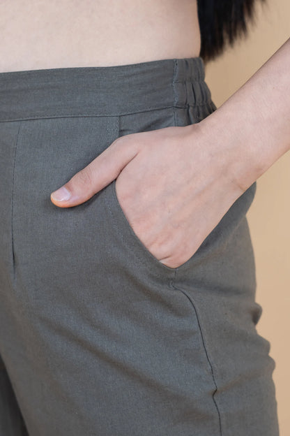 Cement Grey Women Wide Leg Cotton Pant
