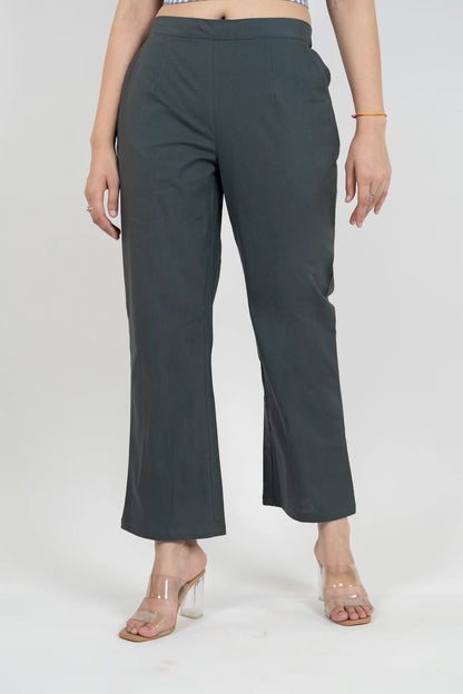 Charcoal Blue Women Wide Leg Cotton Pant