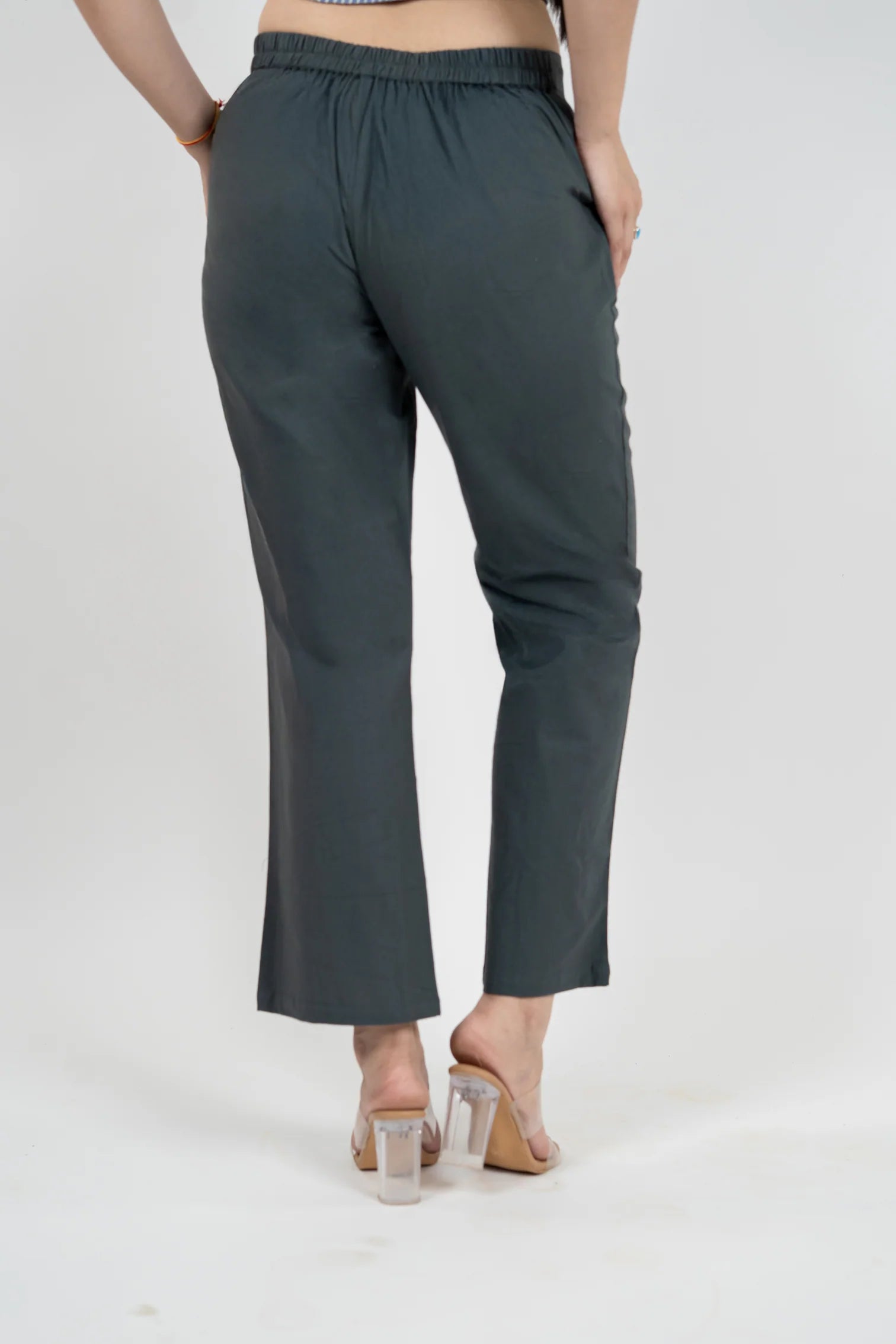 Charcoal Blue Women Wide Leg Cotton Pant