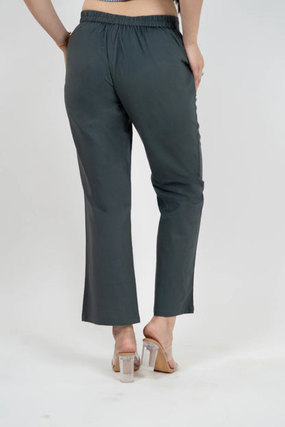 Charcoal Blue Women Wide Leg Cotton Pant