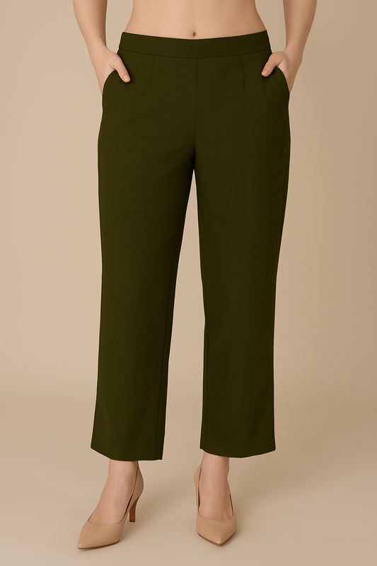 Olive Green Women Wide Leg Cotton Pant