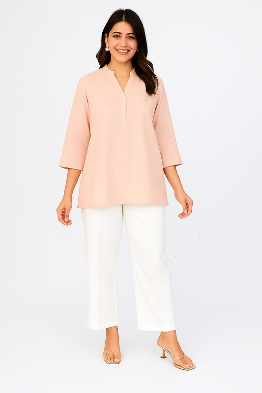 Salmon Pink Airy Linen Short Kurti