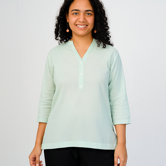 Mint Green Airy Linen Short Kurti
