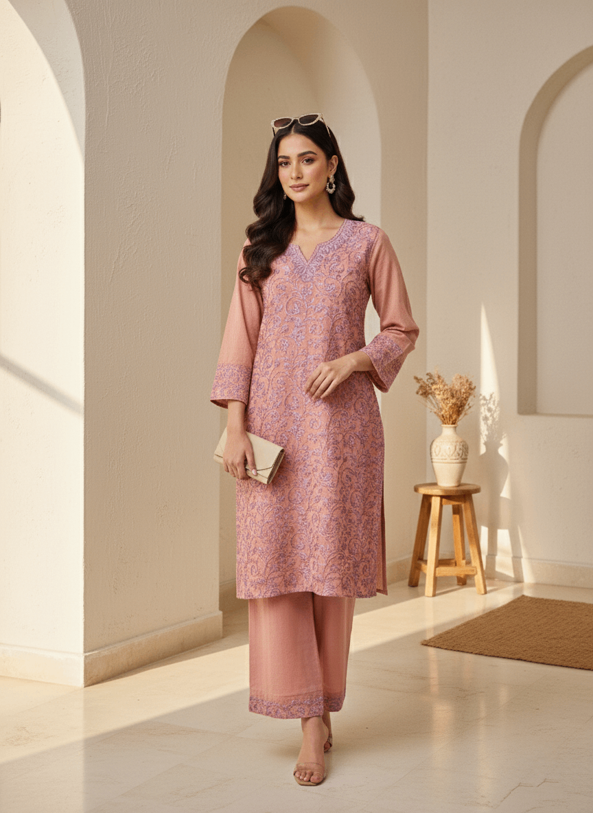 Dusty Peach Aari Embroidered Cotton Coord Set